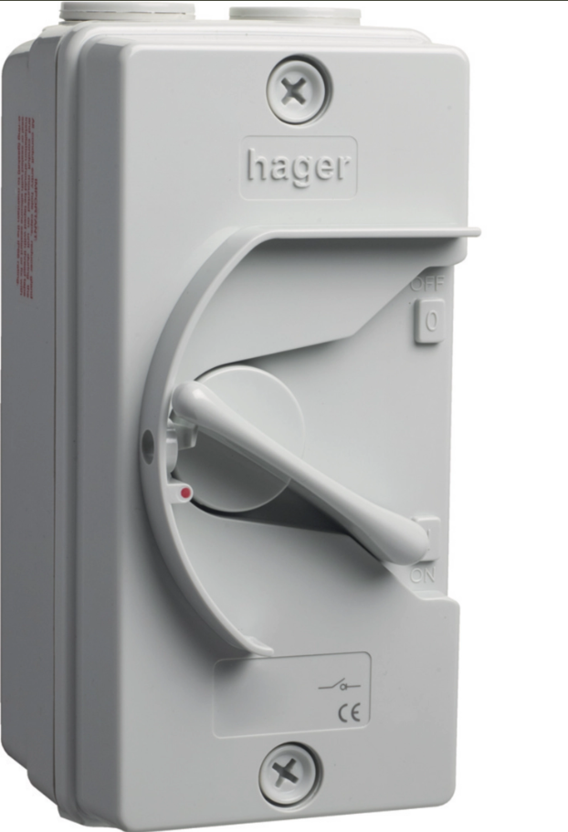 HAGER 40A 3P Weatherproof Isolator, High Performance Three Pole IP65 Rated Isolator for Outdoor and Harsh Environment Applications, 40A Rated
